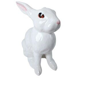 Large White Porcelain Rabbit Figurine With Pink Ears & Nose